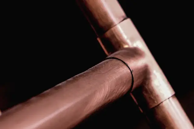 Copper pipe joint, close up